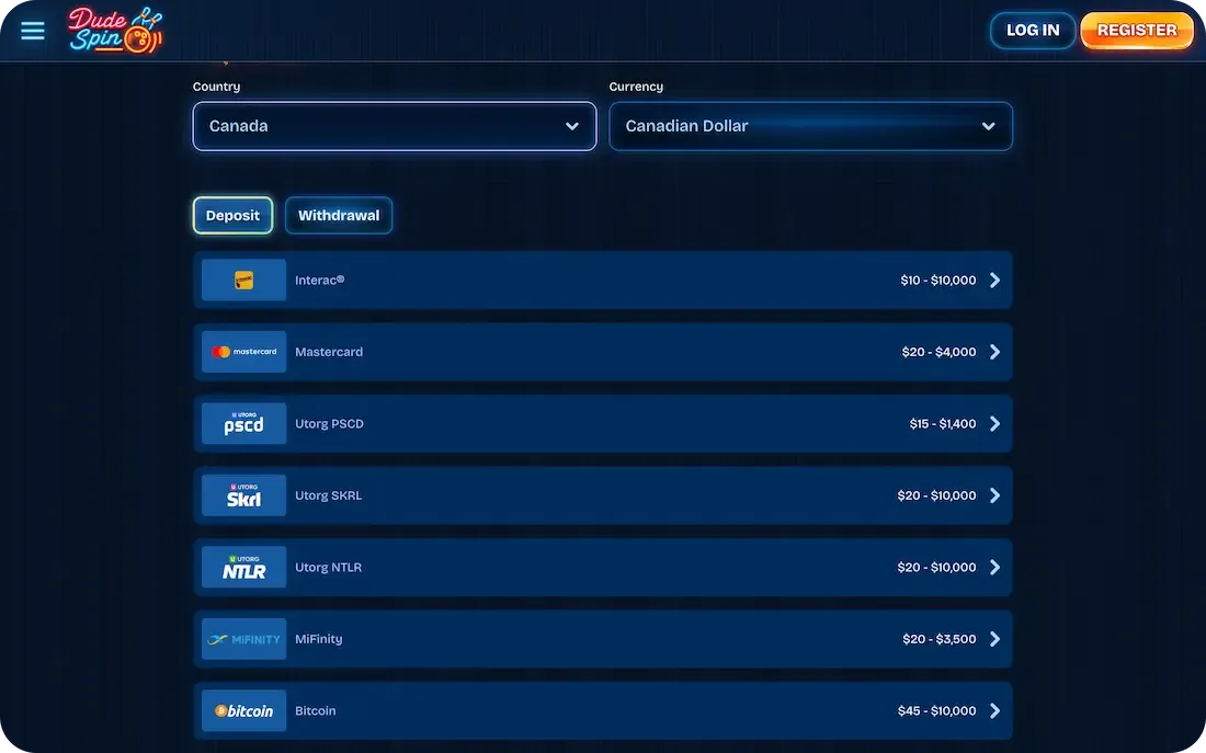 dudespin casino payments