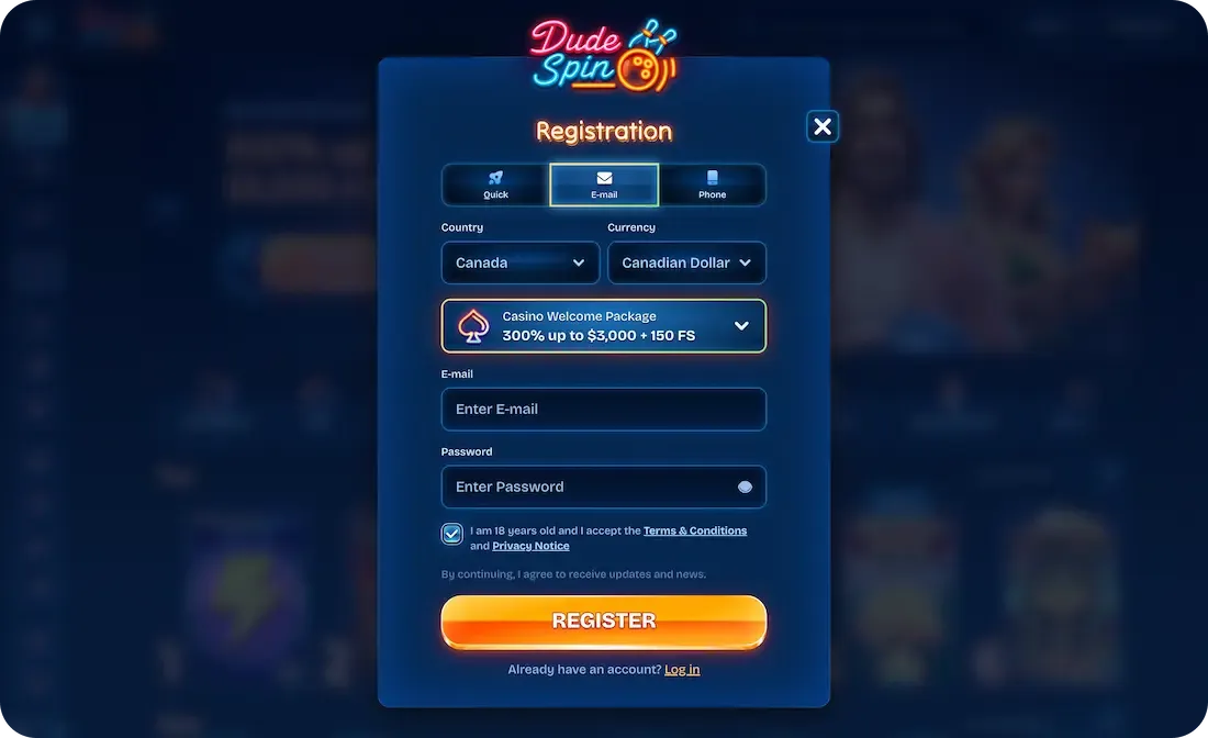 dudespin casino registration